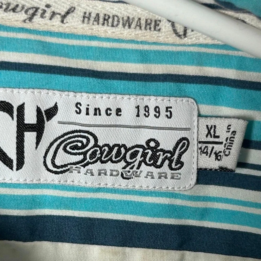 Cowgirl Hardware youth girls XL Western Snap Shirt Teal Blue Stripe Rhinestone